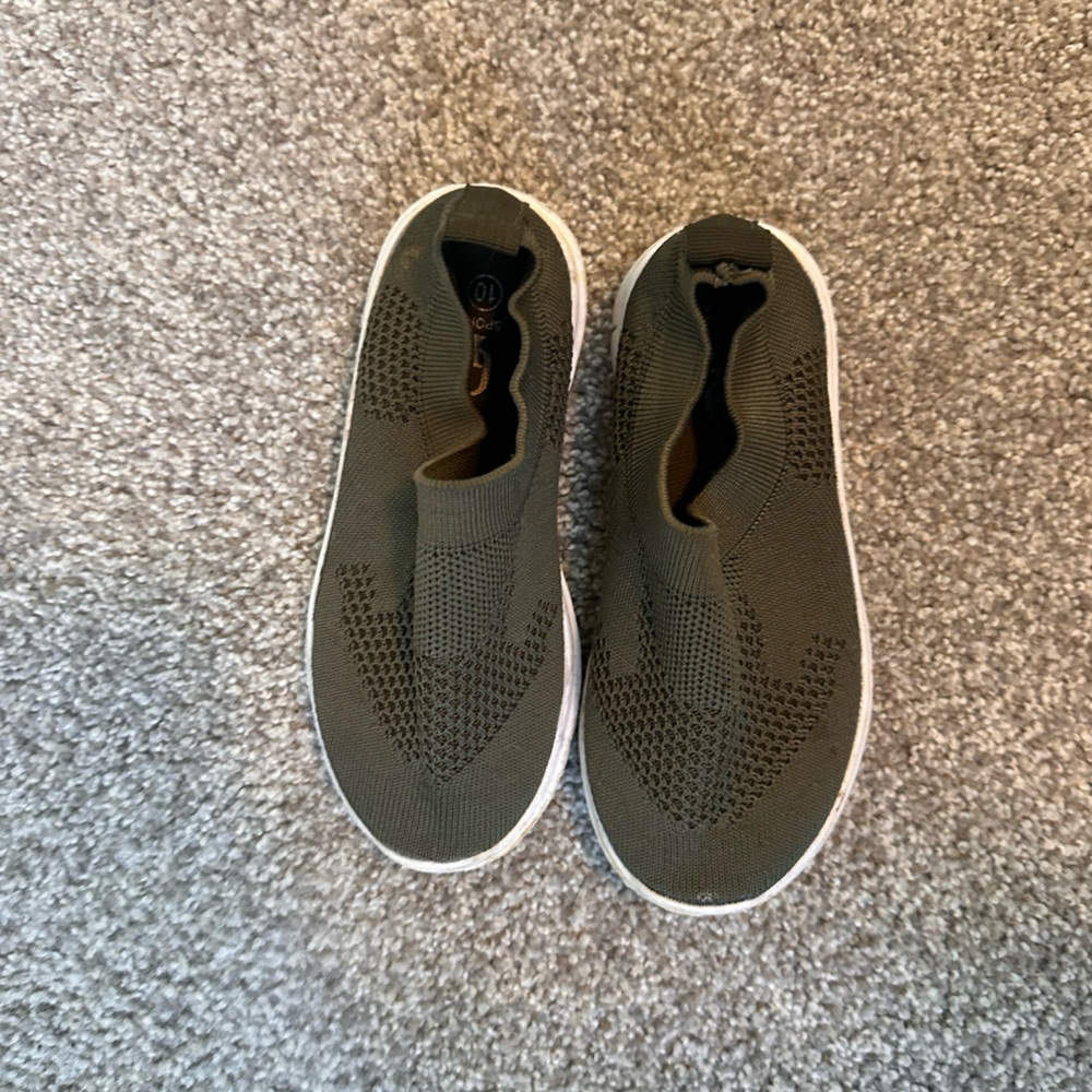 Boys Olive Army Green slip on shoes. Size 10